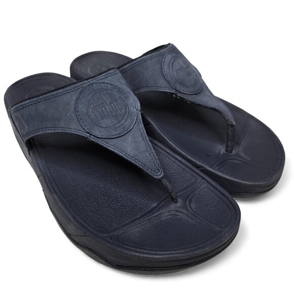 Fitflop Walkstar Blue Nubuck Leather Thong Sandals Women's Resort Casual Beach 7 - Picture 1 of 8